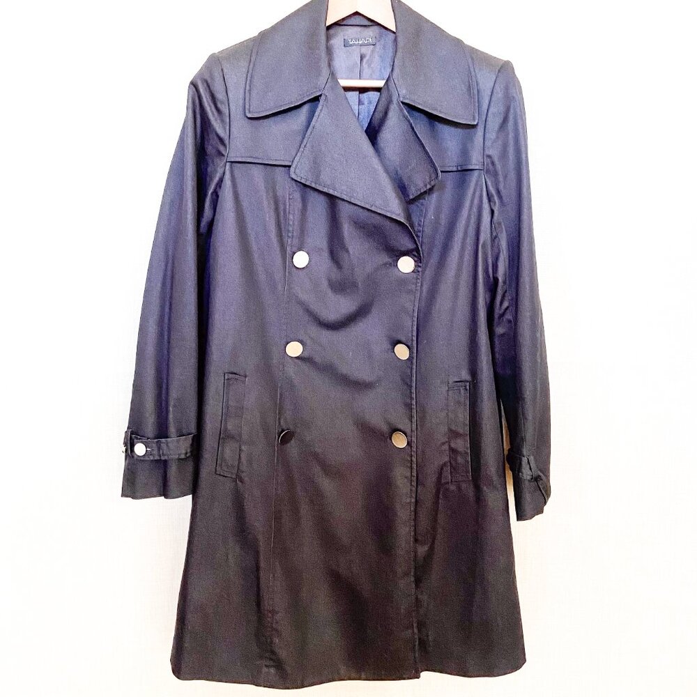 Tahari Trench Coat silver buttons - size 14 - Blue